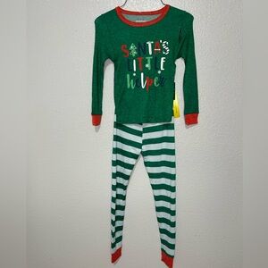 Essentials Green and White Striped Kids Pajama Set
